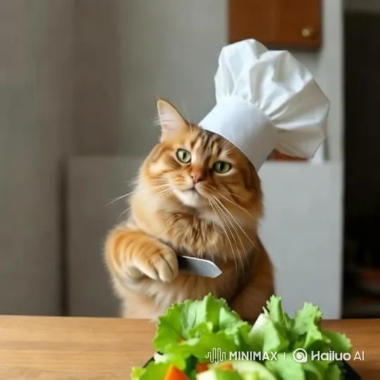 Cat Chef Whiskers Prepares a Salad – AI Generated Video | Hailuo AI