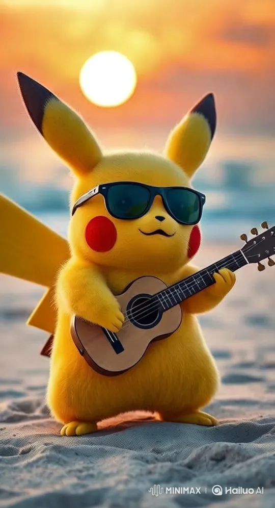 Pikachu Serenades Sunset on the Beach – AI Generated Video | Hailuo AI
