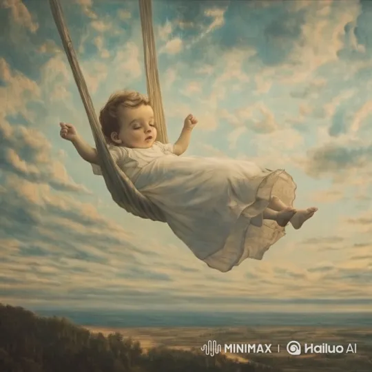 Baby Swings in Sky with Angel, Peaceful Animated Scene – AI Generated Video | Hailuo AI