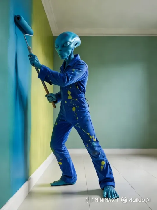 Alien Artist Transforms Wall in Colorful Gradient – AI Generated Video | Hailuo AI