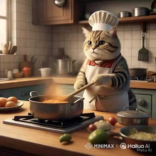 Cat Chef Whisking in a Cozy Kitchen – AI Generated Video | Hailuo AI
