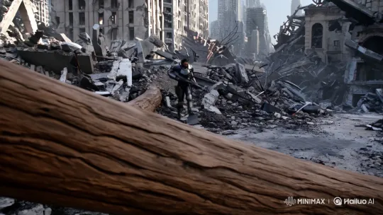 Post-Apocalyptic City: Fighter's Poignant Stand in 8k – AI Generated Video | Hailuo AI