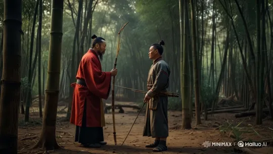 Focused Archer in Bamboo Forest with Confucius – AI Generated Video | Hailuo AI