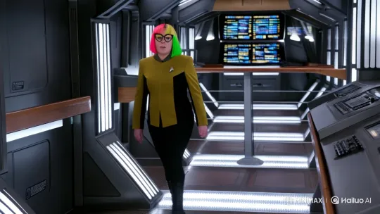 Woman in Futuristic Starship Navigates with Determination – AI Generated Video | Hailuo AI