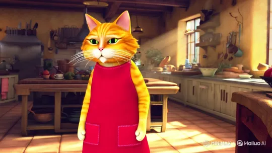 Yellow Cat in Sunlit Kitchen with Rustic Charm – AI Generated Video | Hailuo AI