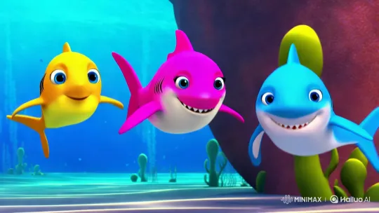 Family of Animated Sharks Dance in Vibrant 3D Underwater – AI Generated Video | Hailuo AI