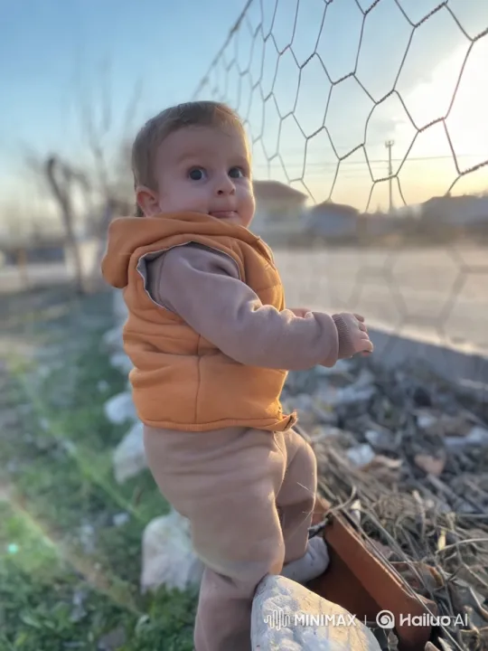 Toddler Walking Along Fence at Sunset in Countryside – AI Generated Video | Hailuo AI