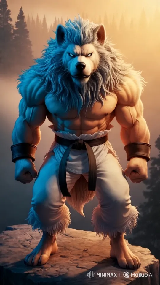 Anthropomorphic Wolf Performs Martial Arts in Misty Forest – AI Generated Video | Hailuo AI