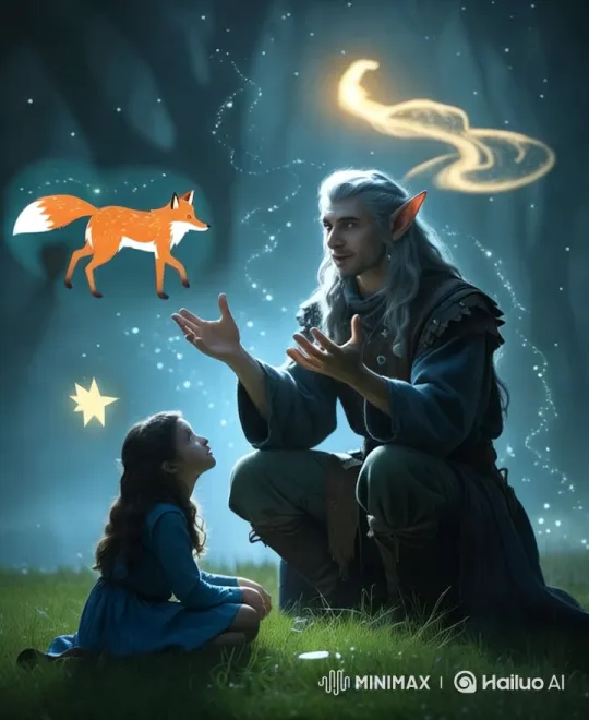 Elf and Girl Converse in Mystical Forest – AI Generated Video | Hailuo AI