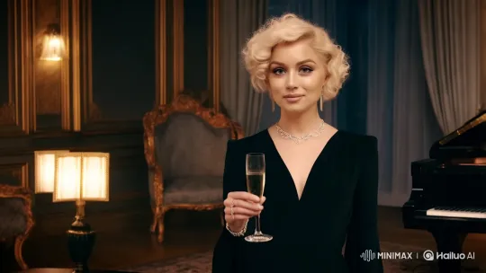 Elegant Woman in Black Dress with Opulent Room Setting – AI Generated Video | Hailuo AI