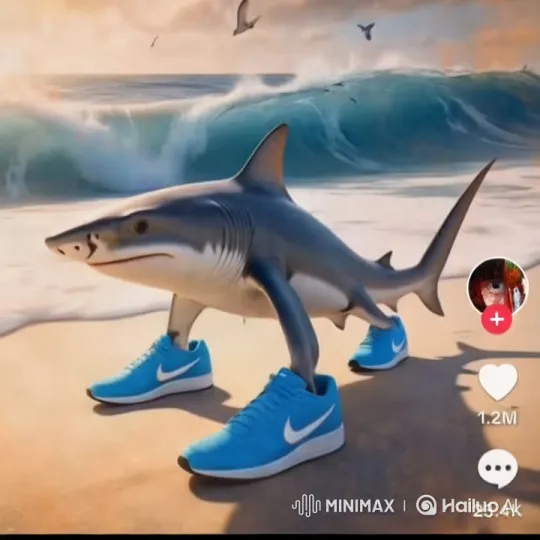 Shark in Nike Sneakers Runs on Beach – AI Generated Video | Hailuo AI
