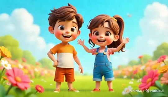 Children Dancing Joyfully in a Flower-Filled Meadow – AI Generated Video | Hailuo AI