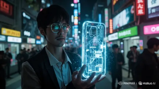 Cyberpunk Niihama: Futuristic Journalism with Holographic Tech – AI Generated Video | Hailuo AI