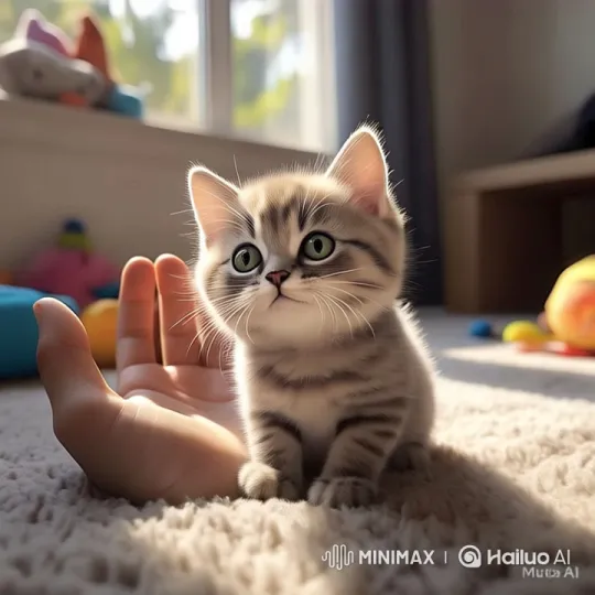 Cute Kitten on Carpet with Warm Sunlit Ambiance – AI Generated Video | Hailuo AI