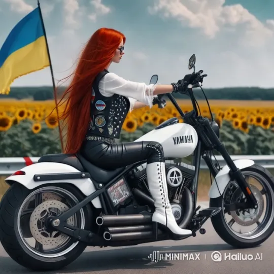 Redheaded Rider in Sunflower Field with Motorcycle – AI Generated Video | Hailuo AI