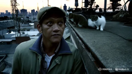 Man Observes Fierce Cat Fight on Chaotic Rooftop – AI Generated Video | Hailuo AI