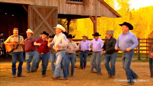 Energetic Country Band and Dancers Celebrate in Rustic Barn – AI Generated Video | Hailuo AI