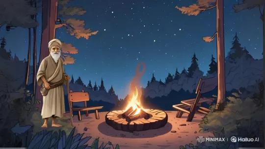 Storytelling by Campfire in a Tranquil Forest – AI Generated Video | Hailuo AI