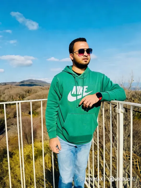 Confident Man in Nike Hoodie on Scenic Balcony – AI Generated Video | Hailuo AI