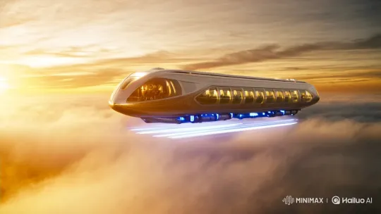 Futuristic Flying Train Glides Through Clouds at Sunset – AI Generated Video | Hailuo AI
