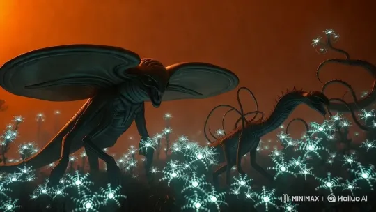 Alien Creatures in Luminous Landscape – AI Generated Video | Hailuo AI