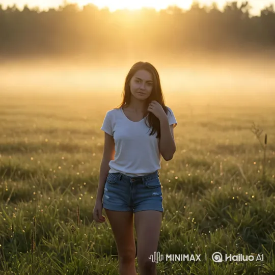 Golden Hour Portrait: Girl in Serene Field – AI Generated Video | Hailuo AI