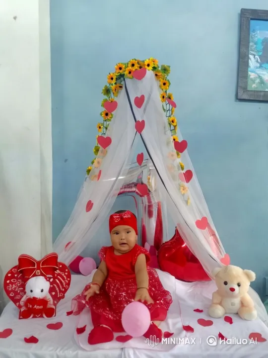 Baby in Red Outfit with Heart Decorations – AI Generated Video | Hailuo AI