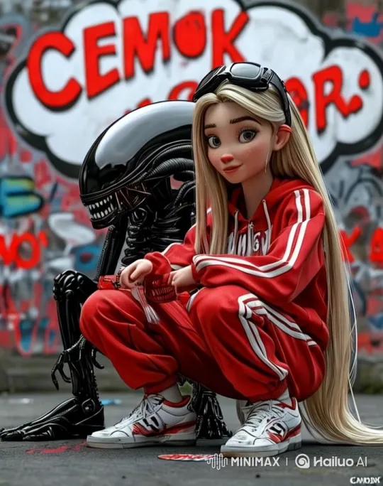 Urban Streetwear Meets Alien Creature in Dynamic Scene – AI Generated Video | Hailuo AI