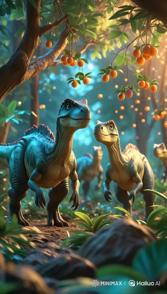 Vibrant Dinosaurs Explore Lush Prehistoric Forest – AI Generated Video | Hailuo AI