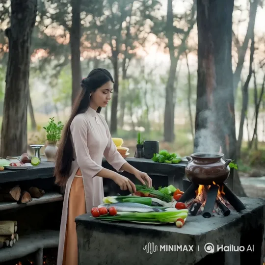 Traditional Cooking Artistry in a Lush Forest Setting – AI Generated Video | Hailuo AI