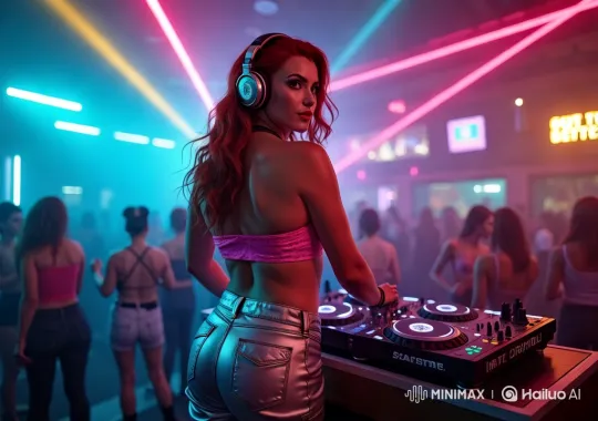 Energetic DJ Performing in a Vibrant Nightclub – AI Generated Video | Hailuo AI