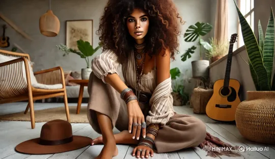 Bohemian-Inspired Woman in a Cozy, Artistic Space – AI Generated Video | Hailuo AI