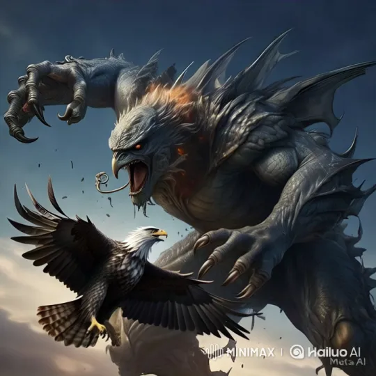 Monstrous Creature and Majestic Eagle in Intense Battle – AI Generated Video | Hailuo AI