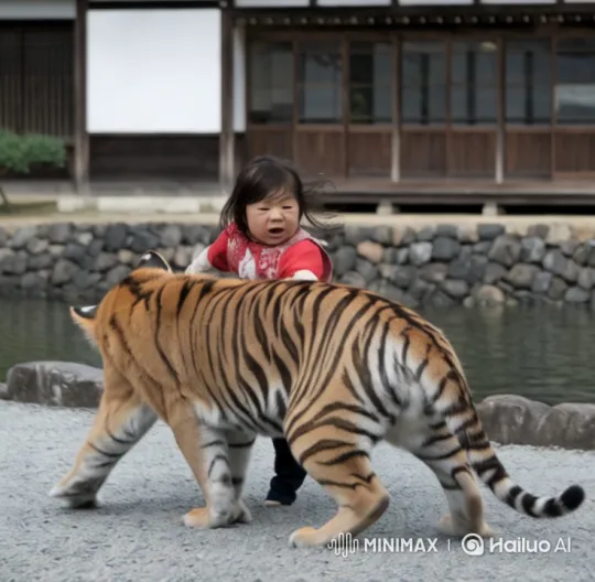 Child Punches Tiger in Serene Setting – AI Generated Video | Hailuo AI