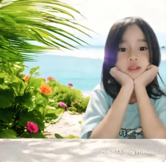Vibrant Beach Scene with Contemplative Young Girl – AI Generated Video | Hailuo AI