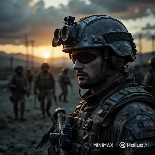 Commando in Slow Motion on War Field at Sunset – AI Generated Video | Hailuo AI