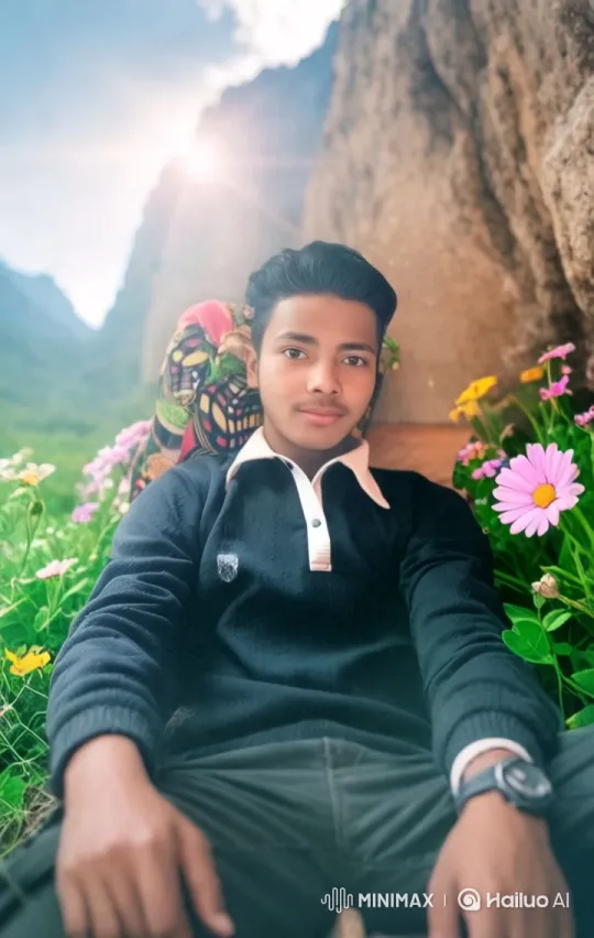 Serene Nature Scene with Young Man Amidst Flowers – AI Generated Video | Hailuo AI
