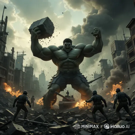 Hulk Destroys Post-Apocalyptic City in Cinematic Scene – AI Generated Video | Hailuo AI