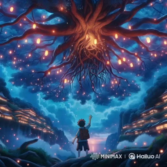 Boy Reaches for Luminous Tree in Enchanted Landscape – AI Generated Video | Hailuo AI