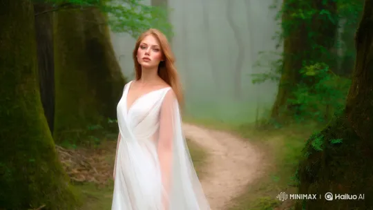 Mystical Forest: Enchanted Woman in Ethereal Gown – AI Generated Video | Hailuo AI