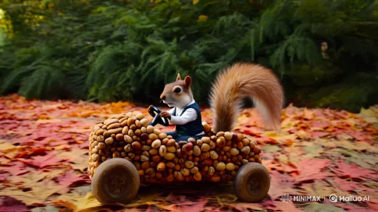 Squirrel Drives Toy Car in Enchanted Forest – AI Generated Video | Hailuo AI