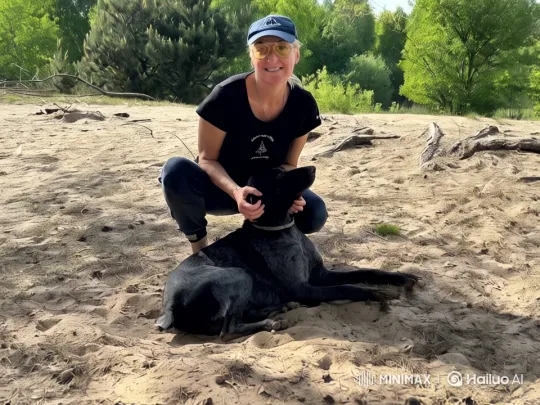 Peaceful Beach: Person Strokes Relaxed Dog in Nature – AI Generated Video | Hailuo AI