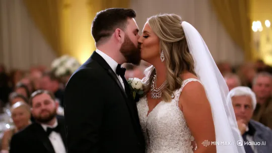 Wedding Couple Kiss at Ballroom Celebration – AI Generated Video | Hailuo AI