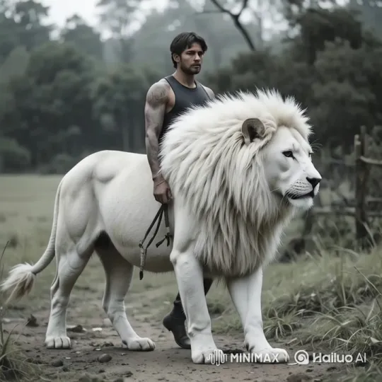 White Lion and Handler in Majestic Forest Setting – AI Generated Video | Hailuo AI