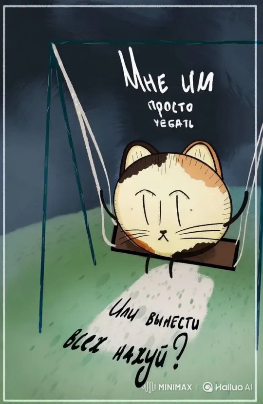 Melancholic Cat Swings in Foggy Night Scene – AI Generated Video | Hailuo AI