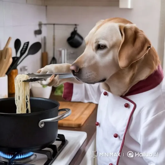 Labrador Chef Preparing Spaghetti in Modern Kitchen – AI Generated Video | Hailuo AI