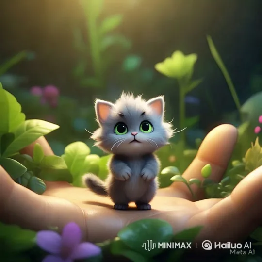 Fluffy Kitten Adorably Stands on Hand in Serene Garden – AI Generated Video | Hailuo AI