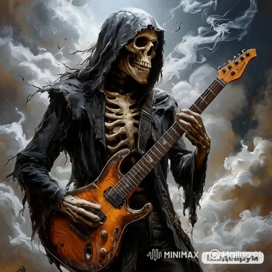 Skeletal Guitarist Performs in Mystical Smoke – AI Generated Video | Hailuo AI