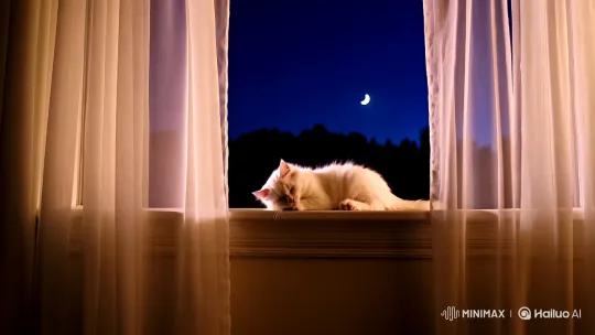 Moonlit Night: A Kitten's Tranquil Slumber – AI Generated Video | Hailuo AI