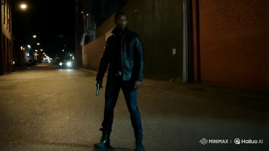 Confident Man Fires Precision Shot in Urban Alley – AI Generated Video | Hailuo AI